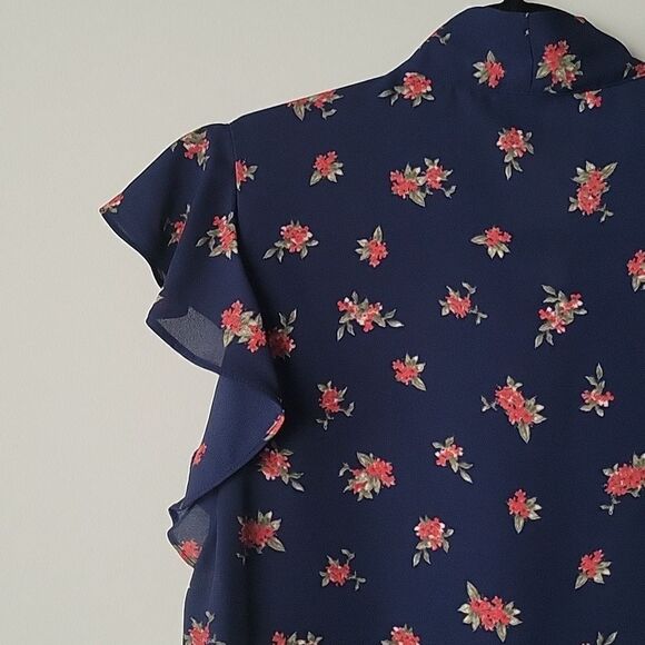 NWT Zara XS Navy Sheer Retro Coquette Neck Tie BOW Ruffle Cottagecore Blouse - Picture 9 of 13